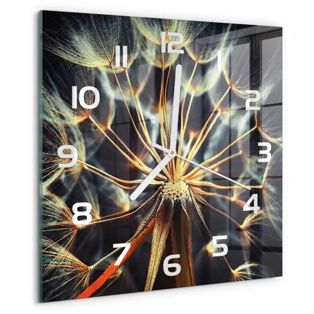 TULUP Wandklok - Paardenbloemtand Glazen Klok Met Print - 30x30 cm - Bruin Wandklok Glas Met Motief - Witte handen - Vierkante Klok - Wandklok Glas Decoratie - Gekleurde Glazen Klok
