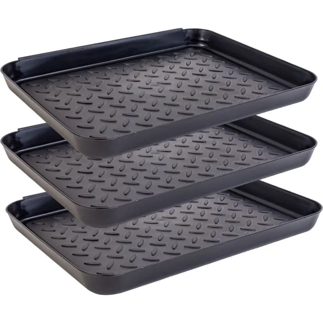 Intirilife schoenenrek 3 stuks van kunststof in zwart - 35 x 27,5 x 3 cm - schoenen lekbak schoenenmat schoenenbak met opstaande rand, voor natte en vieze schoenen in regen of sneeuw