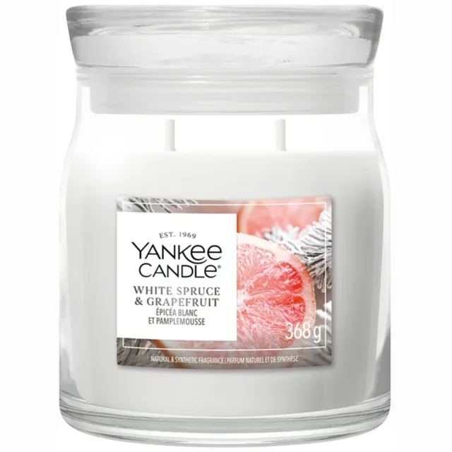 Yankee Candle White Spruce & Grapefruit Medium Geurkaars - 50 branduren - 2 lonten Wit