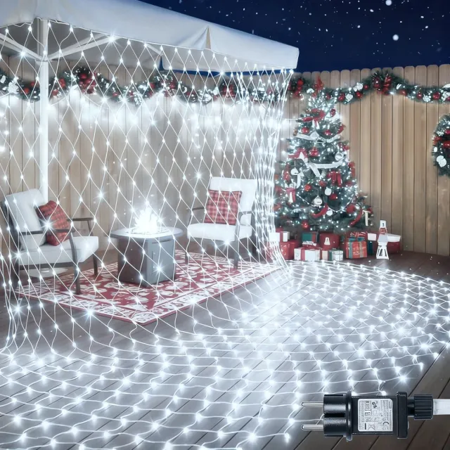 Rosnek Energiebesparend LED Lichtsnoer Buiten - 8 Lichtstanden Voor Tuin Lichtslinger - IP44 Waterdichte Classificatie Lichtslang - Feesten En Camping - Binnen - En Buitengebruik (L6xB4m, Wit licht)