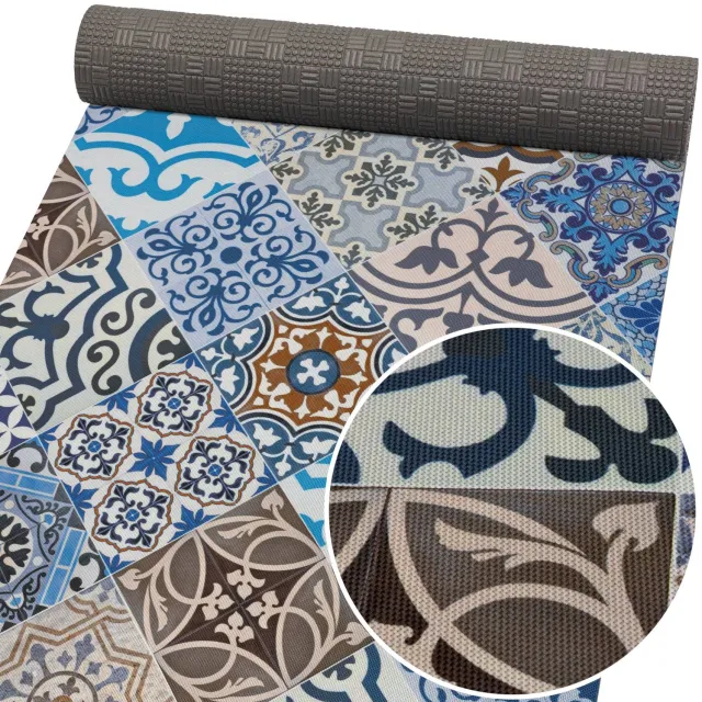 ANRO Keukenloper Porto Azul Tegels Blauw 120x52cm – Antislip Gangloper Tapijtloper 3 mm Laagpolig