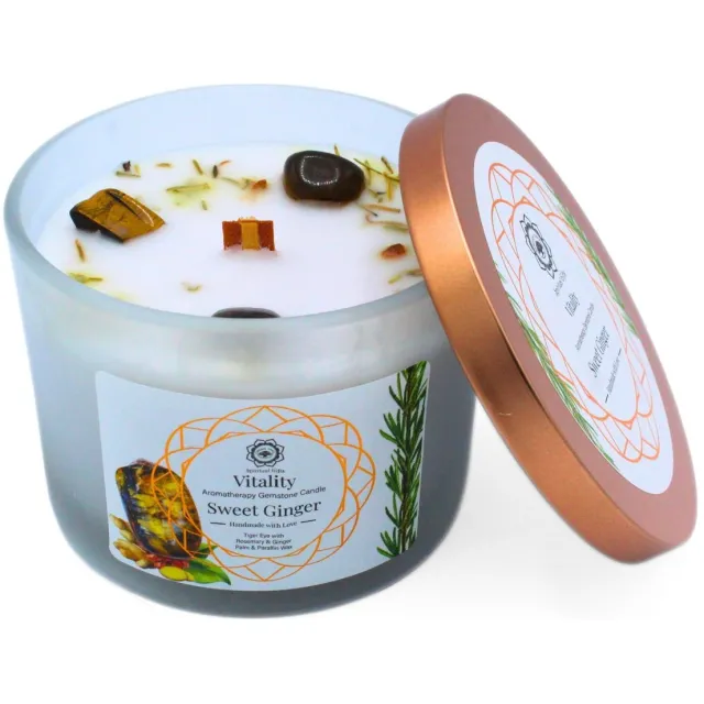 Green Tree Edelsteenkaars - Vitality - Tijgeroog - Sweet Ginger - Gemstone Candle - 256g