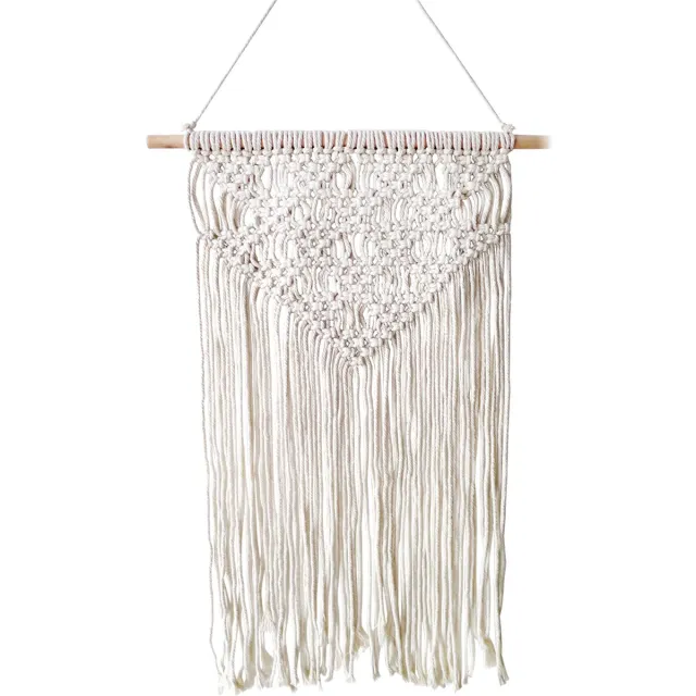 Lavandoux Handgeknoopt Macrame Wandkleed van Katoen, Creme - Klein | Wandkleed Binnen | Wandhanger | Boho Wanddecoratie | Boho Decoratie | Wanddecoratie Crème