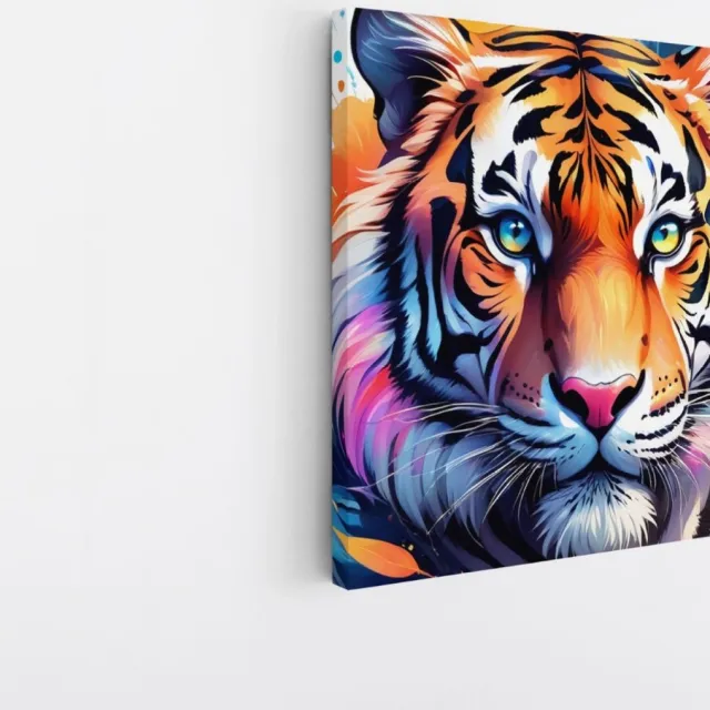 Saammp Canvas Schilderij - Tijger - Verfspetters - Dieren - Abstract - 30x30 - Foto op canvas - Wanddecoratie - muurdecoratie Woonkamer - Slaapkamer decoratie - Canvas Print Multicolor