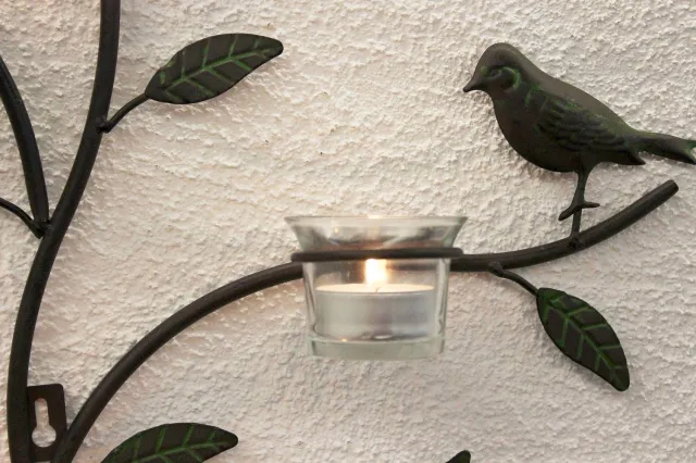 ‎DanDiBo Wandtheelichthouder vogels voor 3 theelichtjes - Bruin antiek - 57 cm