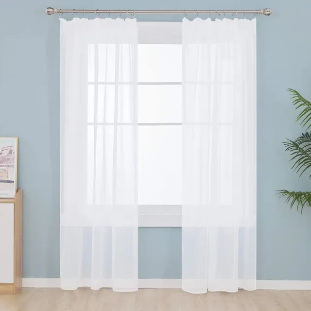 Deconovo Linen curtain, semi-transparent, living room, curtains with eyelets, set of 2, H 160 x W 140 cm, linen look curtains, semi-transparent, kitchen curtains, short, country house look, ivory white