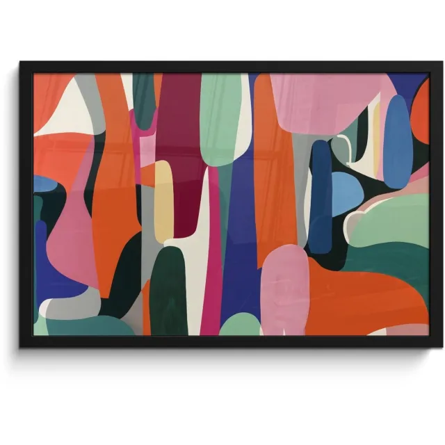 FrameYourWall Poster in lijst - Fotolijst 60x40 cm - Posters - Vormen - Ritmisch - Kleuren - Abstract - Posterlijst zwart - Decoratie - Wanddecoratie woonkamer - Muurdecoratie slaapkamer Vormen - Kleurrijk