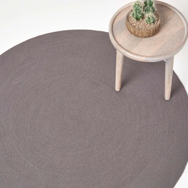 Homescapes Handgeweven gevlochten vloerkleed in grijs, 150 cm rond
