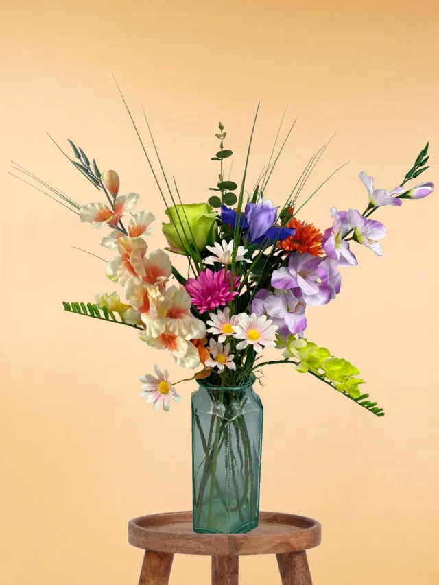 The Bloomistic Company The Bloomistic® – Zijden Boeket – 60-70 cm hoog – Kunstbloemen – 15 stelen – voor haar – nepbloemen – housewarming cadeau – decoratie – decoratie woonkamer Tangerine Mist