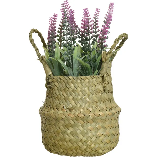 Everlands Lavendel kunstplant in rieten mand - lichtroze - D16 x H27 cm