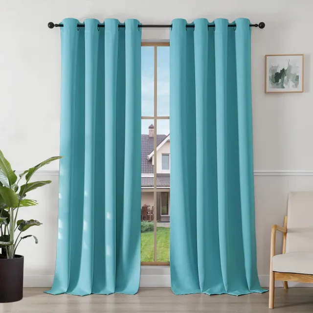 Ibenzoa Set van Twee Verduisterende Gordijnen – Cyaanblauw, 260 x 140 cm, Thermisch Isolatie Materiaal