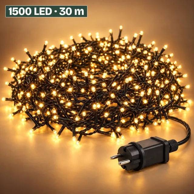 Levano Kerstverlichting Buiten 1500 LED 30 m Warm Wit - Kerstboomverlichting met Timer en Geheugen - Lichtfuncties - Lichtsnoer voor Binnen en Buiten - Microcluster - Clusterverlichting Kerstboom - Lichtslinger - Kerstlampjes