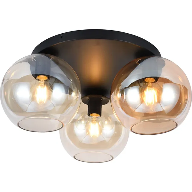 Olucia EMERSON - Plafondlamp - Amber / Zwart - Vorm: Rond