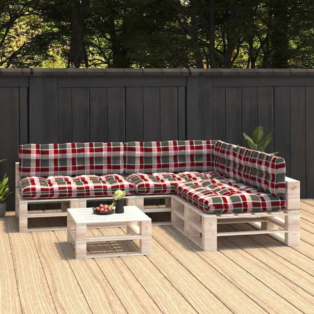 vidaXL Bankkussens pallet 7 st ruitpatroon rood Meerkleurig
