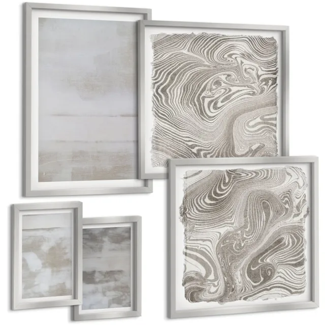 Coloray 5-Delige Schilderij Set - Plantenpatronen, Botanische Decoraties, Boho-Stijl - 20 x 30 cm - Schilderijen Set - Wanddecoratie - Woonkamer - Decoratieve Schilderijen Zilveren lijst
