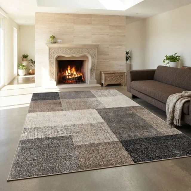 TapisTrend Designer tapijt Beige 140x200 cm Modern vloerkleed met grote rechthoekige blokken en een patchwork-effect voor de woonkamer, slaapkamer en eetkamer