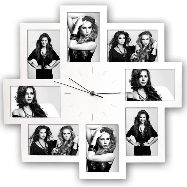 Zep Houten Foto Klok Trieste wit voor 8 foto's 10x15 (afmeting 50x50 cm) - PC008W