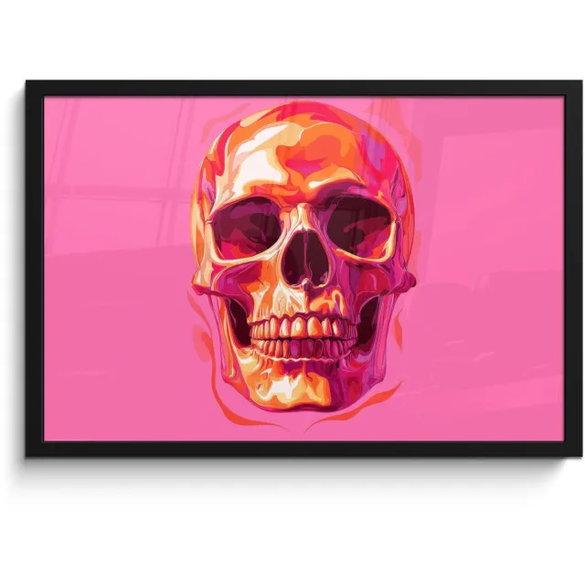 FrameYourWall Poster in lijst - Fotolijst 60x40 cm - Posters - Felroze - Tanden - Schedel - Posterlijst zwart - Decoratie - Wanddecoratie woonkamer - Muurdecoratie slaapkamer Schedel - Tanden