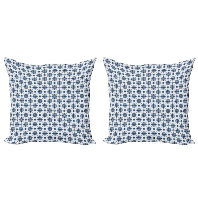 ABAKUHAUS Kussenhoes Set 2x50x50 – Dubbelzijdig bedrukt – Donkerblauw/Wit