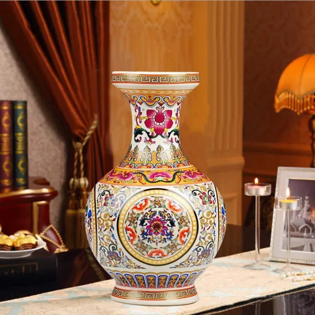 Vaas fanquare Jingdezhen keramische bloem vaas, handgemaakte porseleinen decoratieve vaas voor middenstukken, hoogte 25cm kleurig