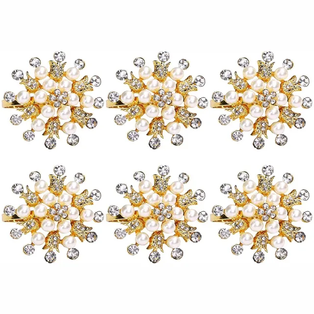 JeiibrZui Gouden servetringen - Kerstservetringen - Elegant bloemendesign, duurzaam metaal - Set van 6 - Feestelijke tafeldecoratie