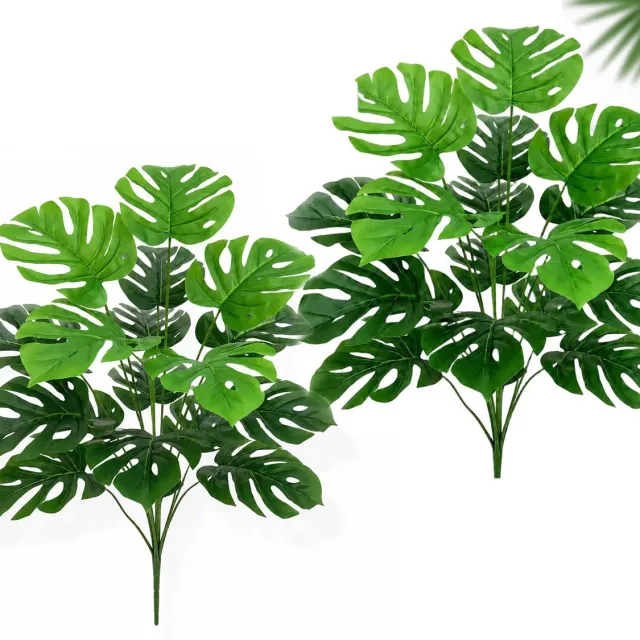FLITI Kunstmatige Monstera – Kunstplant met 12 Bladeren per Tak – Groene Plantdecoratie voor Woonkamer, Slaapkamer, Kantoor & Winkel – Onderhoudsvrij – 65 cm – 2 Stuks