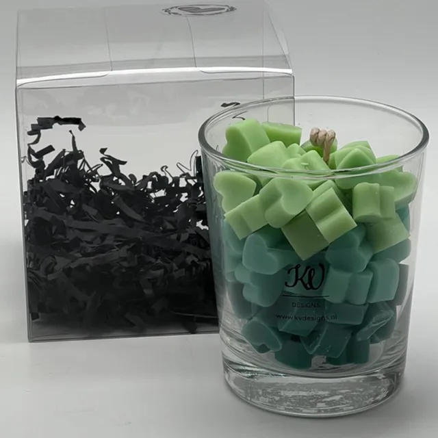 KV designs Kaars in glazen pot - hartjes collectie - groen - 267