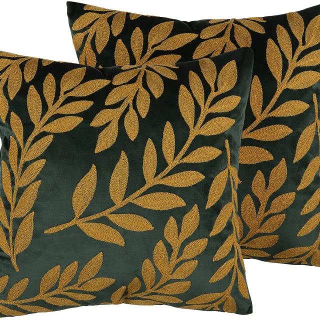 Beliani MISTLETOE - Sierkussen set van 2 - Donkergroen - 45 x 45 cm - Fluweel