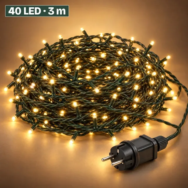 Levano Kerstverlichting Buiten 40 LED 3 m Warm Wit - Kerstboomverlichting Warm Wit - Lichtsnoer Buiten - LED Verlichting - Kerstlampjes met Stekker - Lichtslinger - Lichtsnoer Binnen - Kerstverlichting Binnen - Kerstversiering - Lichtketting