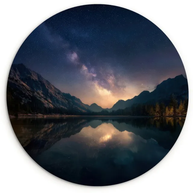WallCircle Wandcirkel 60x60 cm - Muurcirkel Kristalhelder meer - Bergen - Bergen - Muurdecoratie woonkamer - Wanddecoratie slaapkamer - Kamer decoratie accessoires - Ronde schilderijen Sterren - Meer - Bergen