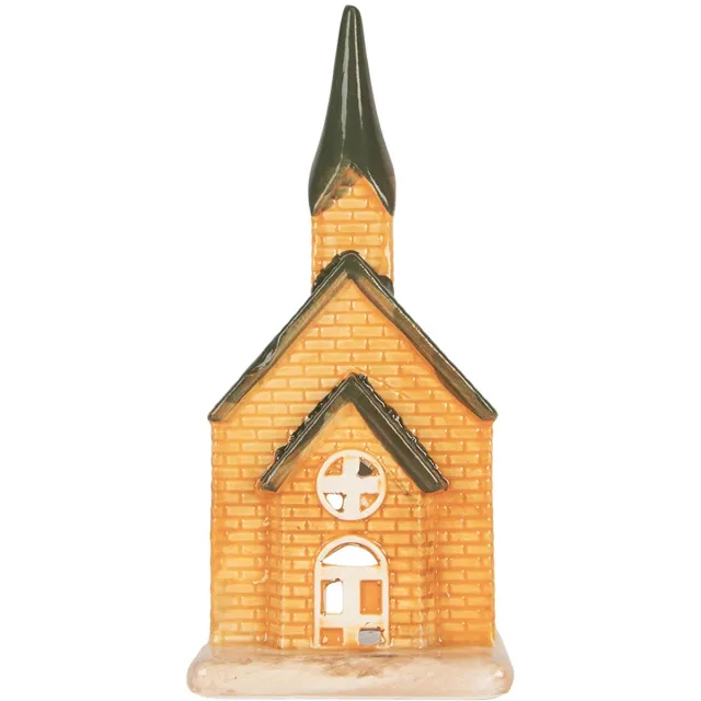 Clayre & Eef Waxinelichthouder Huis 9x8x21 cm Oranje Keramiek