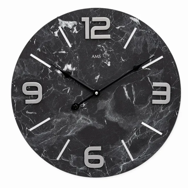 AMS W9707 - Wandklok - Analoog - Quartz Uurwerk - Rond - Hout - Metaal - Cijfers - Strepen - Anthraciet - D 40 x 4 cm