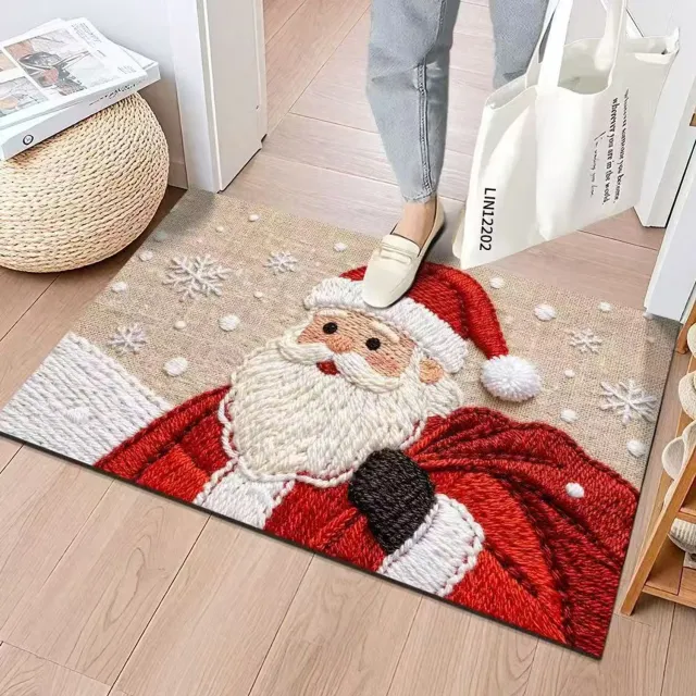 VHV Kerst vloerkleed - Antislip voor binnen - 50 x 80 cm - Zacht en wasbaar - Kerstmat met kerstman - Voor keuken, badkamer, hal, woon- en slaapkamer - Kristalvelours - Rood