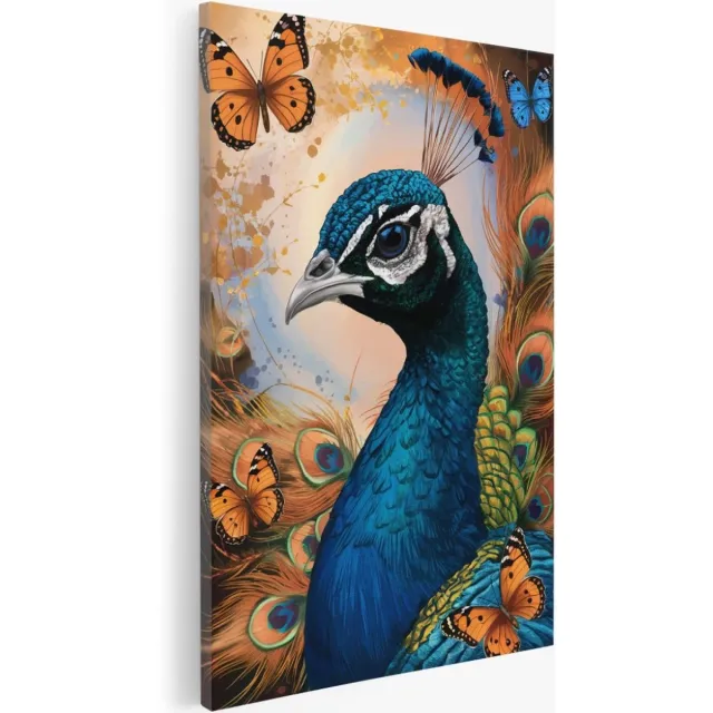 Saammp Canvas Schilderij - Pauw tussen de vlinders - Abstract - Dieren - 30x40 - Foto op canvas - Wanddecoratie - Muurdecoratie Woonkamer - Slaapkamer decoratie - Canvas Print Multicolor