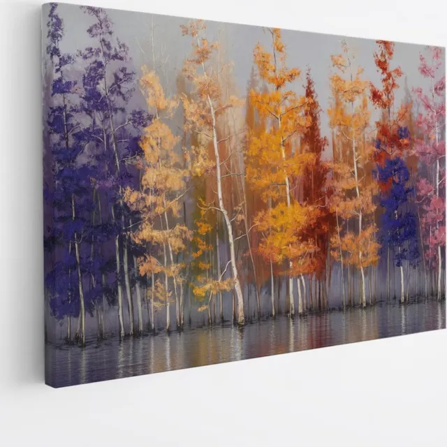 Saammp Canvas Schilderij - Kleurrijke bomen - Natuur - Abstract - 45x30 - Foto op canvas - Wanddecoratie - Muurdecoratie Woonkamer - Slaapkamer decoratie - Canvas Print Multicolor