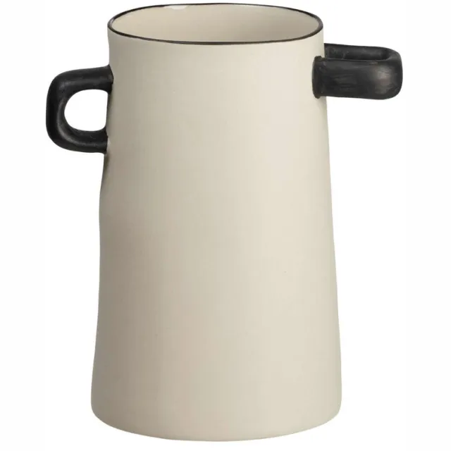 ASA Selection rayu vaas naturel, bloemenvaas, decoratieve vaas, steengoed, beige / zwart, H 17 cm, 84012130
