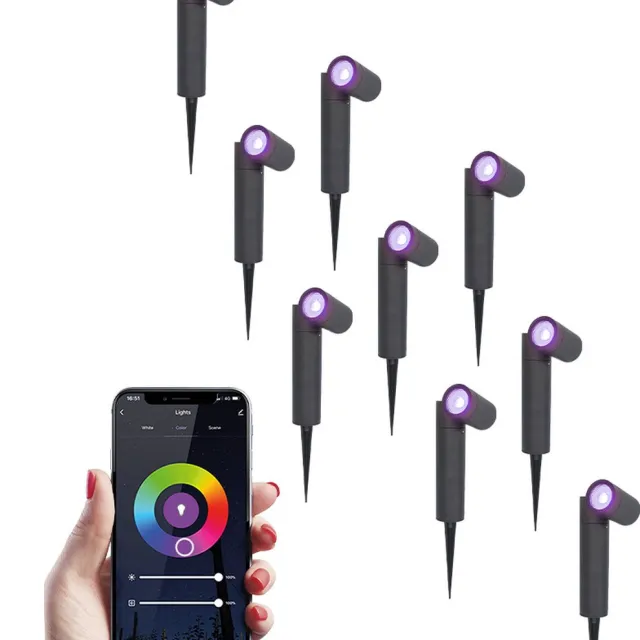 HOFTRONIC SMART 9x Pinero smart LED prikspots - RGBWW - WiFi & Bluetooth - GU10 fitting - Kantelbaar - Dimbaar via app - Tuinspot - Pinspot - Slimme verlichting - Google assistant & Amazon Alexa - IP65 voor buiten - Zwart