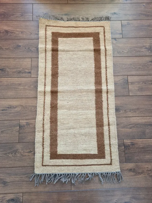 Kelima Handgemaakt Kelim Vloerkleed – Wol – 90 x 160 cm – Naturel beige