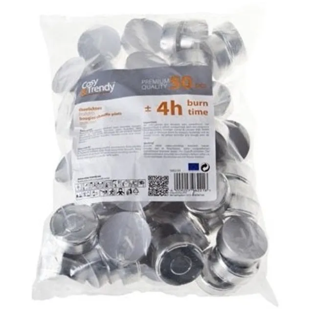 Cosy&Trendy Cosy & Trendy Theelichtjes - 50x stuks - waxinelichtjes - 4 branduren - 4 cm - Voordeelzak Wit