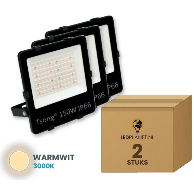 Tsong LED Schijnwerper 150W - 21.000 lm - Warmwit 3000K - 90° - IP66 - 2 stuks - 5 jaar garantie