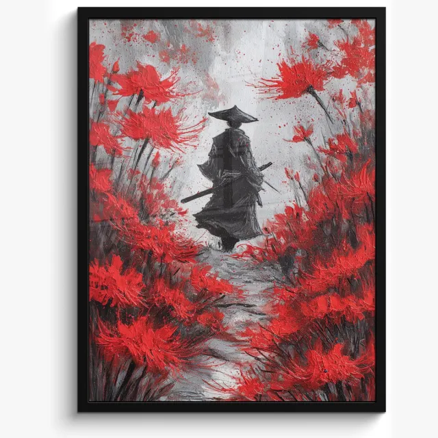 FrameYourWall Poster in lijst - Fotolijst 50x70 cm - Posters - Rode bloemen - mistig - Man - Posterlijst zwart - Decoratie - Wanddecoratie woonkamer - Muurdecoratie slaapkamer Bloemen - Man - Mistig