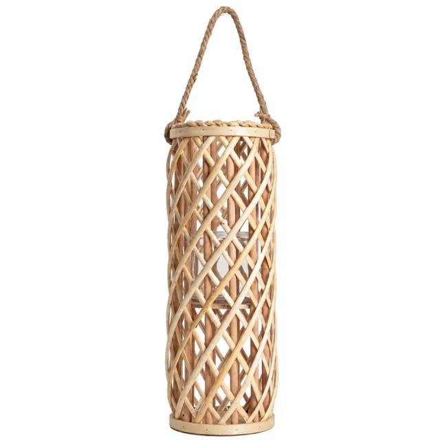 Homla Radiant Lantaarn Smal Gevlochten Hout - Decoratieve Windlicht Lantaarn met Handvat - Natuurlijke Sfeerverlichting - Boho & Scandinavisch Interieur - Kaarsenhouder voor Woonkamer & Terras - 17 x 50 cm - Naturel