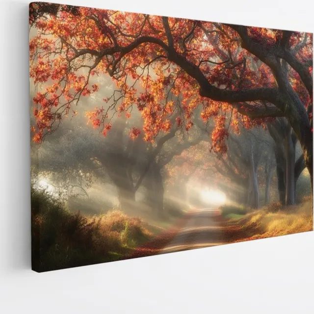 Saammp Canvas Schilderij - Natuur - Bomen met rode bladeren - Herfst - landschappen - 120x80 - Foto op canvas - Wanddecoratie - Muurdecoratie Woonkamer - Slaapkamer decoratie - Canvas Print Multicolor