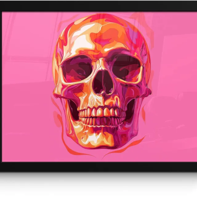 FrameYourWall Poster in lijst - Fotolijst 40x30 cm - Posters - Felroze - Tanden - Schedel - Posterlijst zwart - Decoratie - Wanddecoratie woonkamer - Muurdecoratie slaapkamer