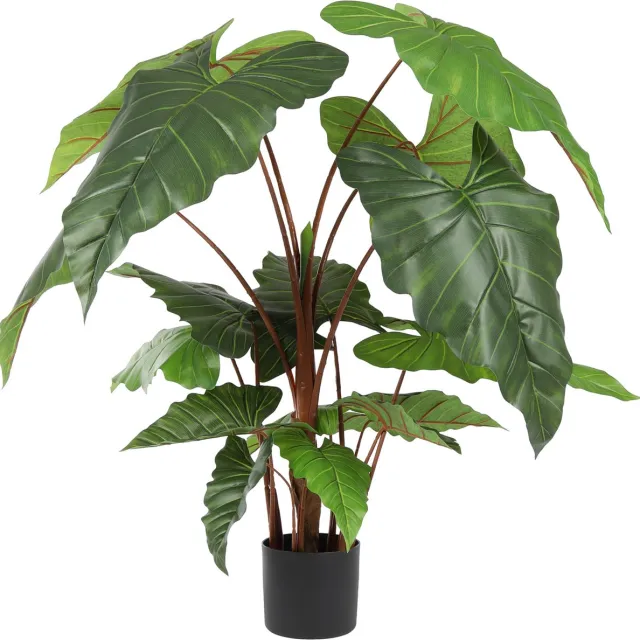 Kunstpalm Kunst Alocasia Olifantsoor | 120cm – Grootblad Kunstplant – Nep Kamerplant – Groene Bladplant – Tropische Decoratie – Extra Vol Donkergroen