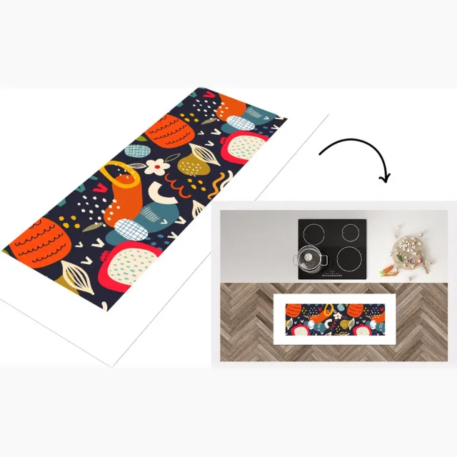 KitchenYeah Keukenloper - Loper keuken - Eten - Ananas - Drakenfruit - Abstract - Blauw - Keukenloper vinyl Multicolor