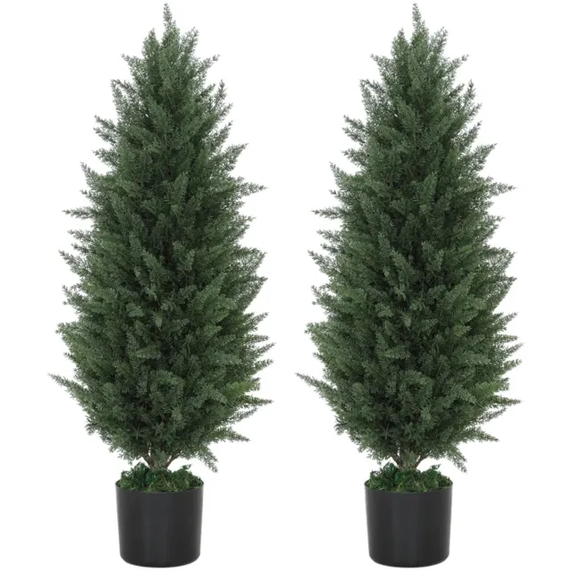 ZYLARO Kunstcipressen - Set van 2 - 831 bladeren - Cementpot - UV-bestendig - 90 cm - Groen