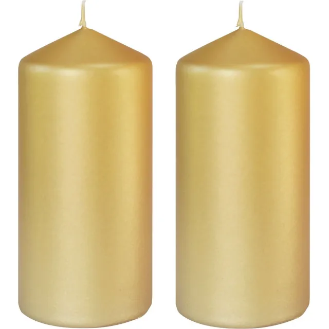 Duni 2x stuks gouden cilinderkaarsen/stompkaarsen 15 x 7 cm 52 branduren - geurloze kaarsen mat goud Goudkleurig