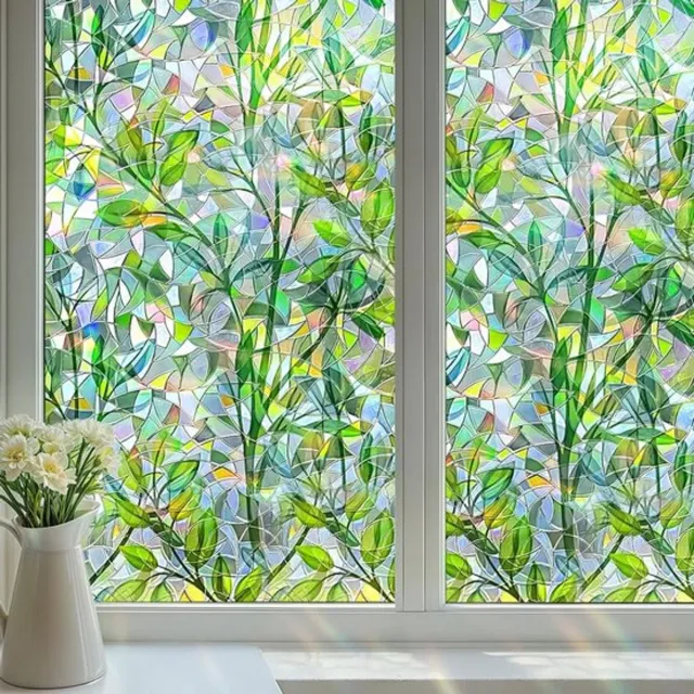 Daity Raamfolie - 50x100 cm - Elektrostatische hechting - Zelfklevende raamfolie - Privacyfolie - Matglas - Glas-in-lood raamfolie - Herbruikbaar - Kamerdecoratie groen