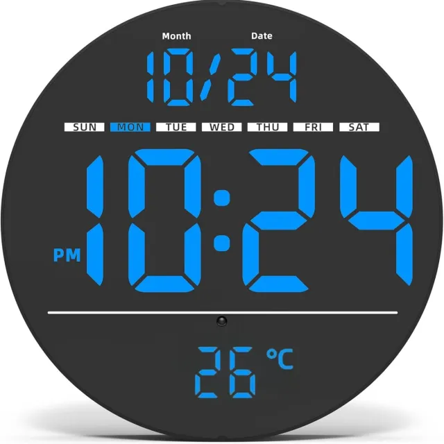 TYME Digitale Wandklok LED - 20 cm - USB-voeding - Stil - Automatische Helderheid - Temperatuurweergave - Blauw Digitale Wandklok Blauw
